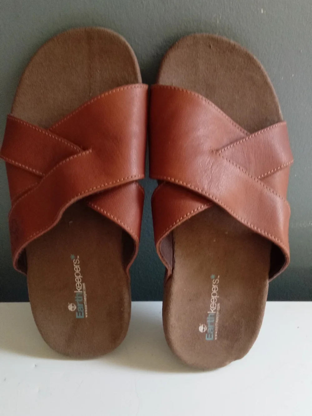 Timberland Earthkeepers Brown Leather Crisscross Slide Sandals Mens